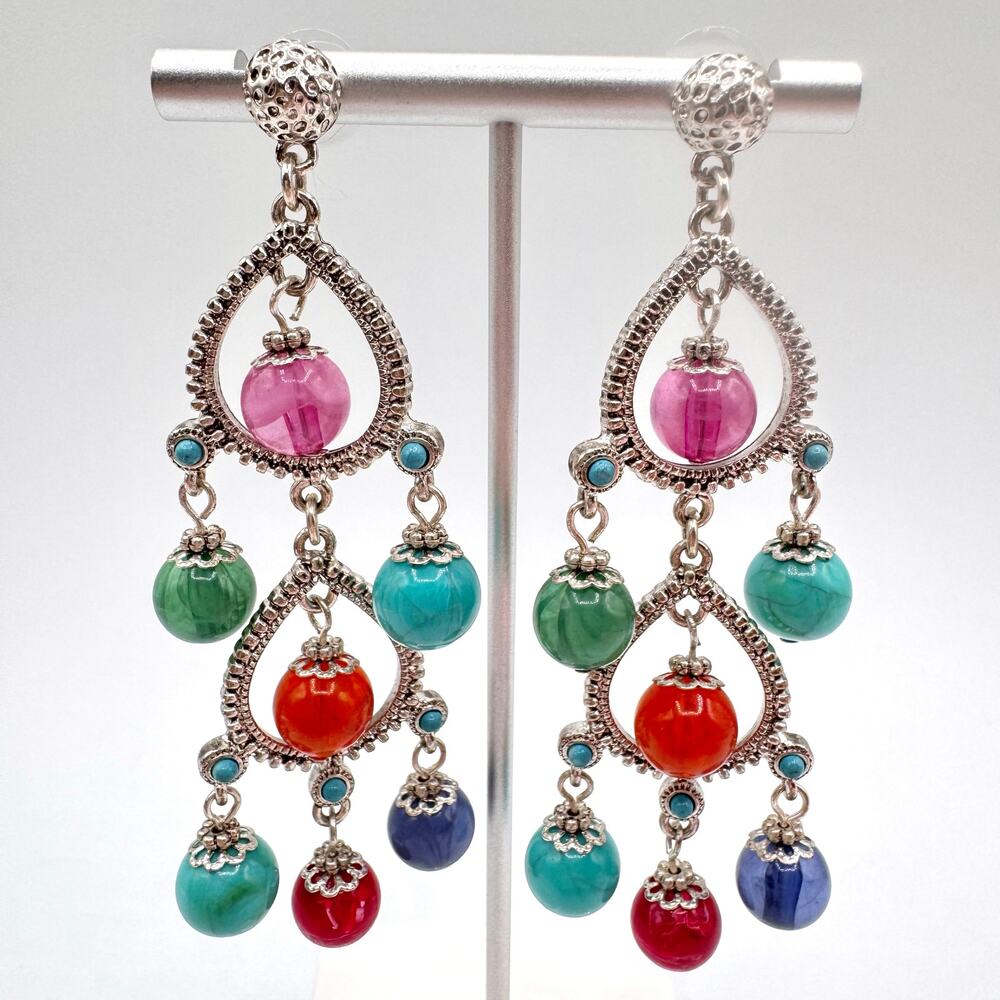 Vintage Chandelier Duster Earrings Faux Gemstone Lucite Baubles Fun Flirty Party